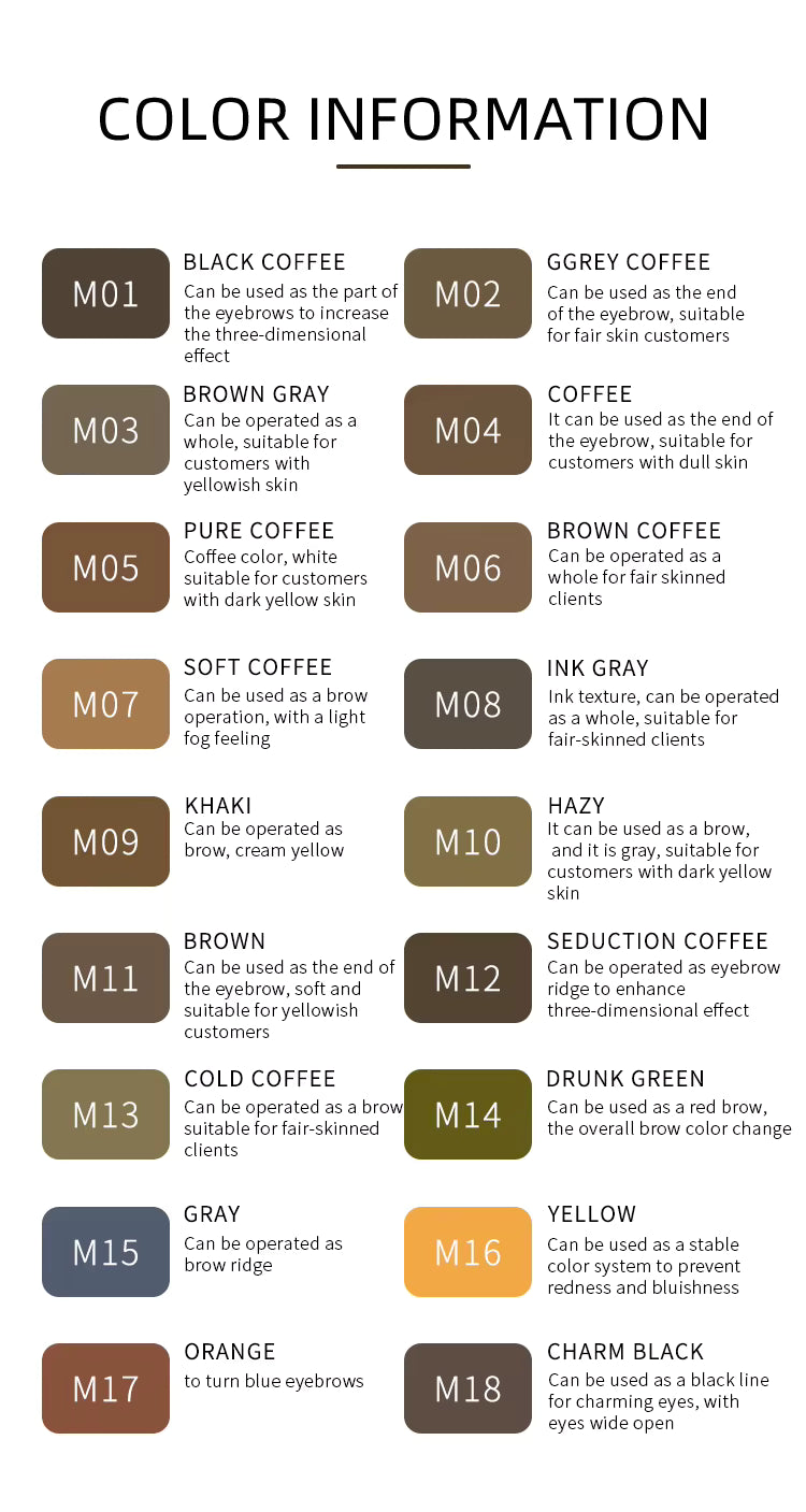 AIMOOSI Eyebrow Micropigmentation 18 Colors Semi Permanent Makeup Pigment for Eyeliner Organic Black Brown Tattoo Ink